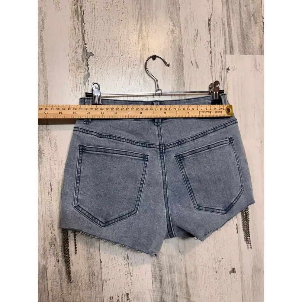 Forever 21 Rhinestone Fringe High-Rise Denim Shorts Size 26